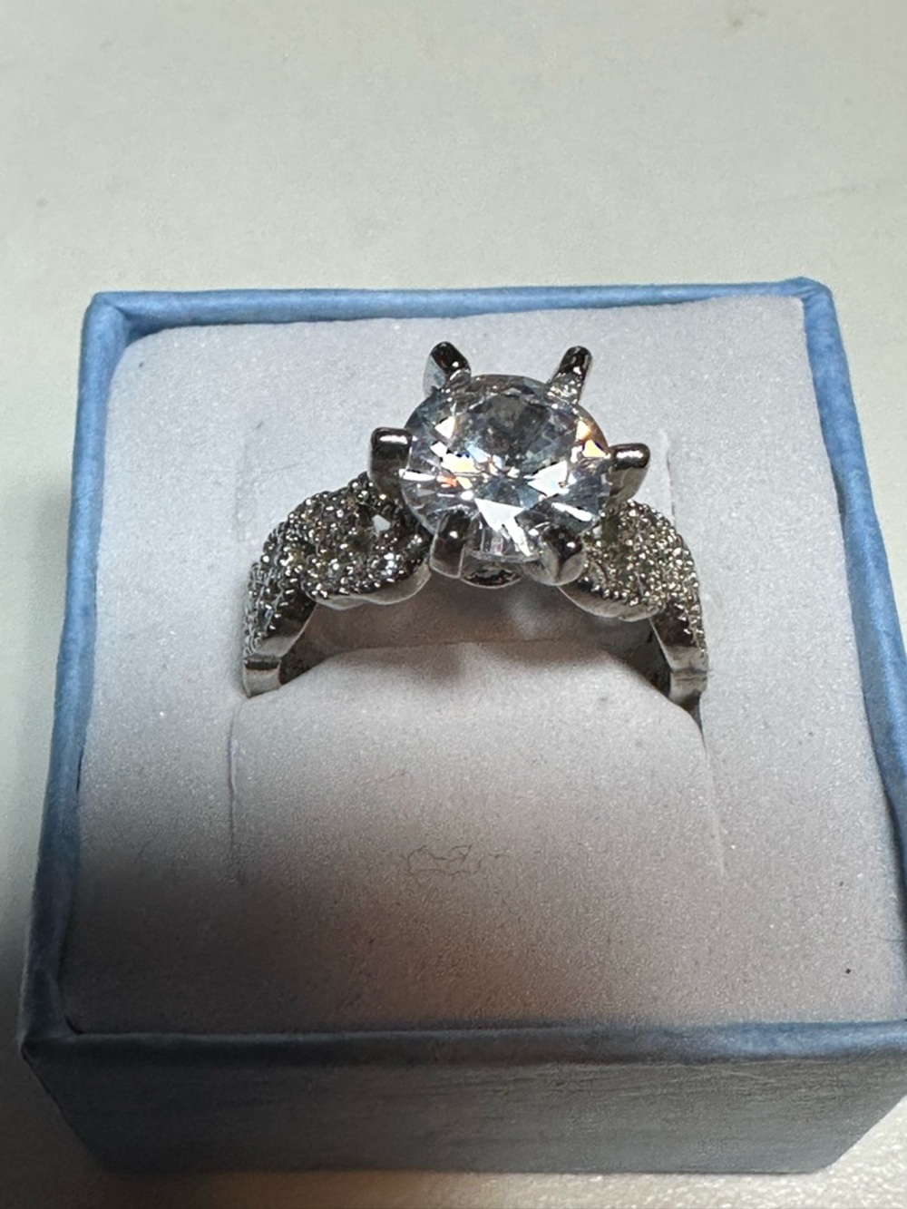 Sterling Silver Clear Crystal Engagement Ring - Sparkling Solitaire Style